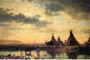 View of Chimney Rock, Ogalillalh Sioux Village in Foreground Albert Bierstadt